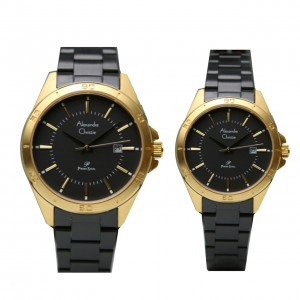 Alexandre Christie AC 1011 Gold Black Steel Couple New